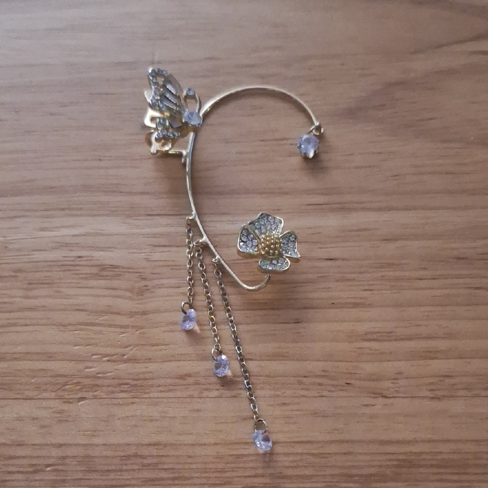 Gold Ear Cuff with Crystal Charms